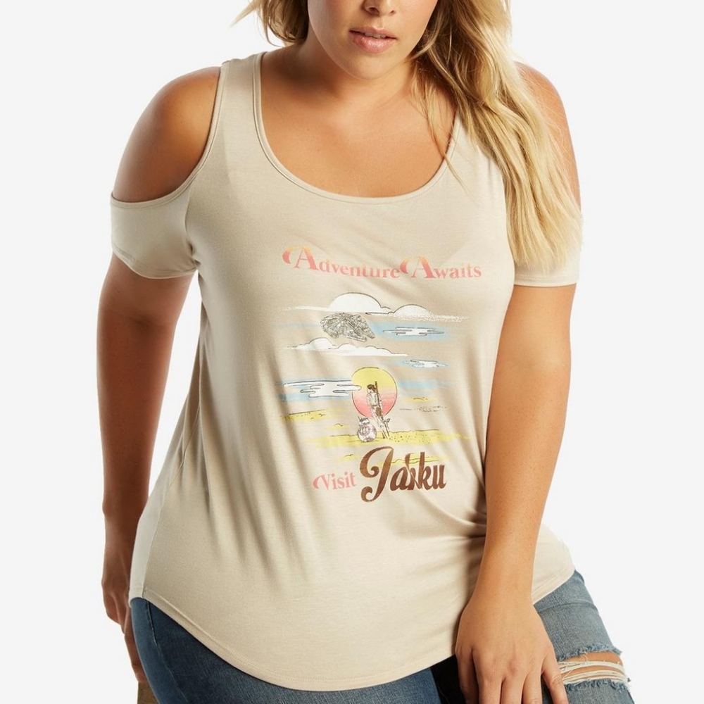 Disney Star Wars Rey and BB-8 Visit Sunset Cold Shoulder Shirt Her Universe MED